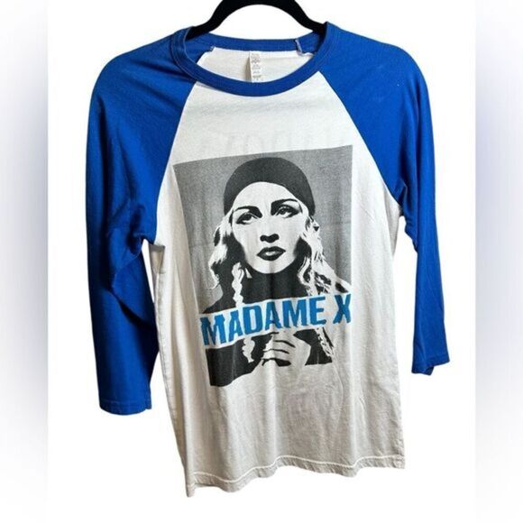 EUC Madonna Madame X Tour Concert Baseball Tee White Blue - Size Small - Picture 1 of 4